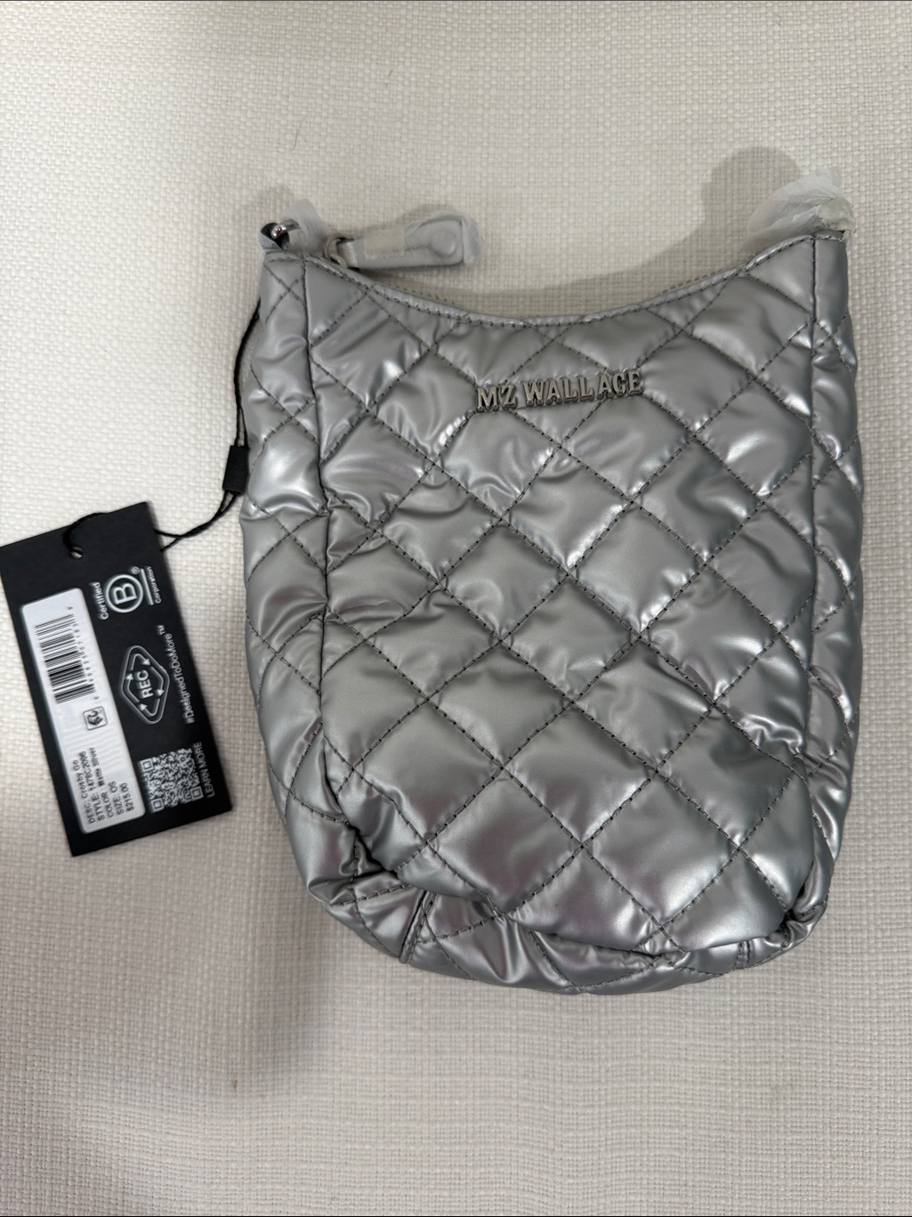 Mz Wallace Metallic Silver Quilted Crossbody Pouch
